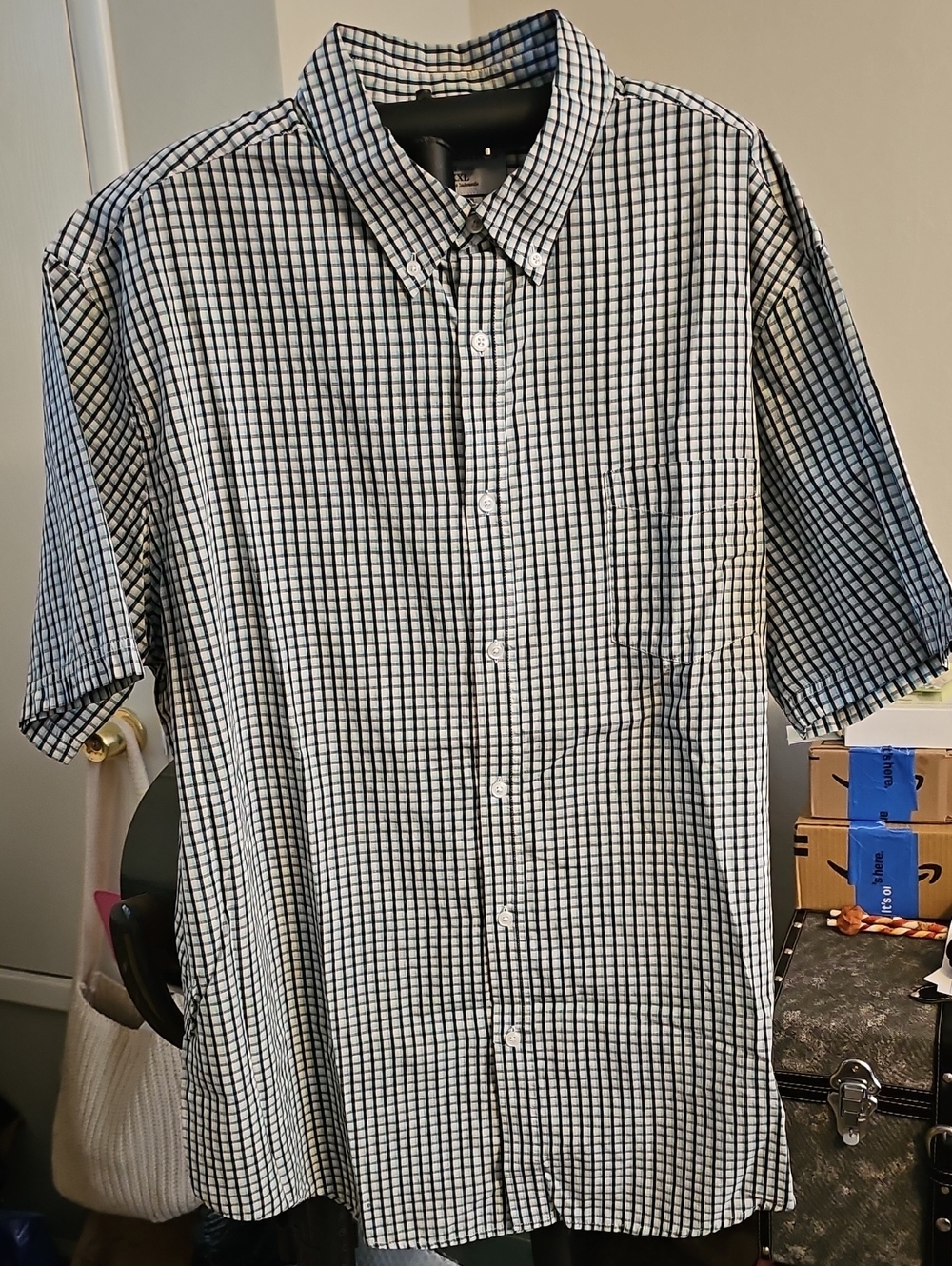 croft & barrow Black and White Checked Short-Sleeve Button-Down Shirt